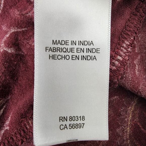 Lucky Brand Top Size 2X Womens Burgundy Floral Print Blouse Boho V Neck Border - Picture 10 of 13